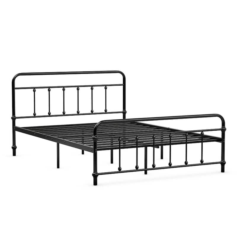 Costway Full Size Metal Steel Bed Frame W/ Stable Metal Slats - Black - Queen