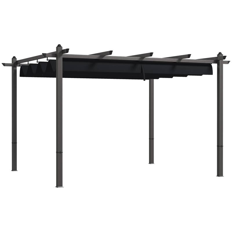 Outsunny 10' x 12' Retractable Pergola Canopy, Wood Grain Aluminum Pergola, Outdoor Sun Shade Shelter for Grill, Garden