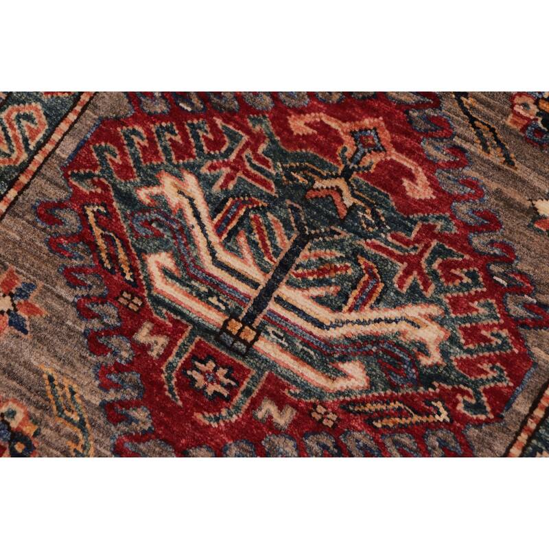 Tribal Super Kazak Cassius Gray/Multi Hand Knotted Wool Runner - 2'9'' x 10'5''