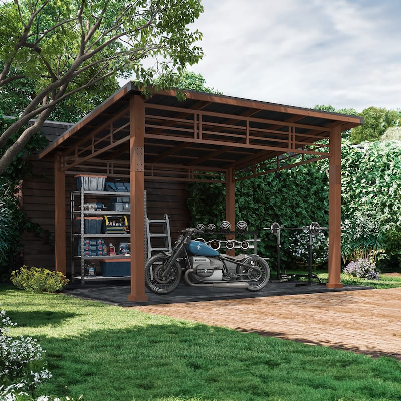 Outdoor Wooden 12x14 Hardtop Pergola Metal Roof Gazebo with Curtain For Backyard