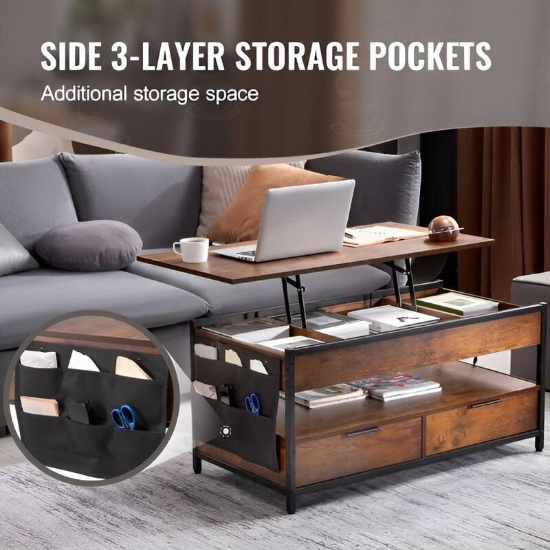 Lift Top Coffee Table with Storage, USB Ports & LED for Living Room - 39.37 x 19.61 x 18.90 in