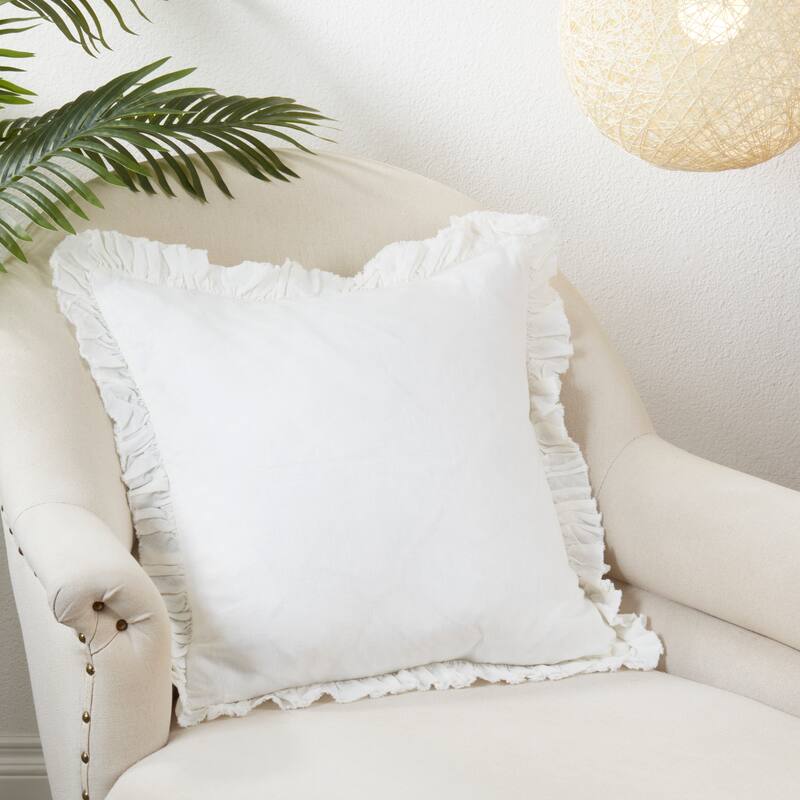 Ruffled Linen Down Filled Throw Pillow