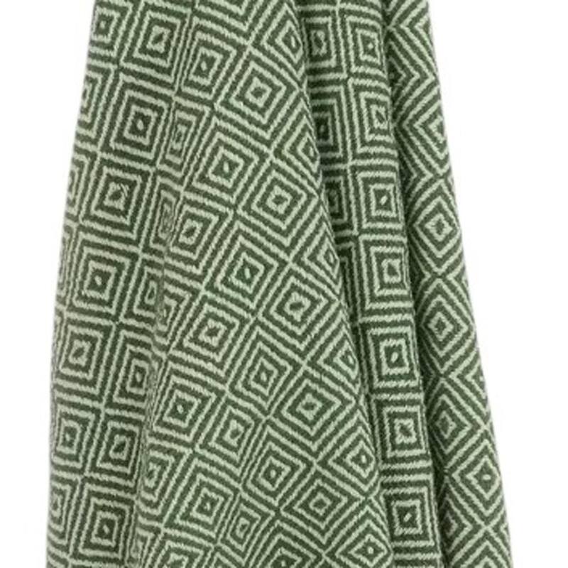HomeRoots 50" X 60" Green Cotton Woven Geometric Throw Blanket with Fringe
