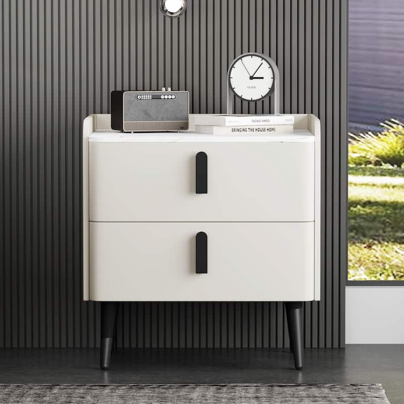 Nightstand with 2 Drawers and Marble-Pattern Tabletop