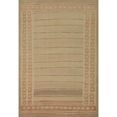 Hand Woven Southwestern Wool Beige Geometric Area Rug - 12' 4'' X 9' 0''