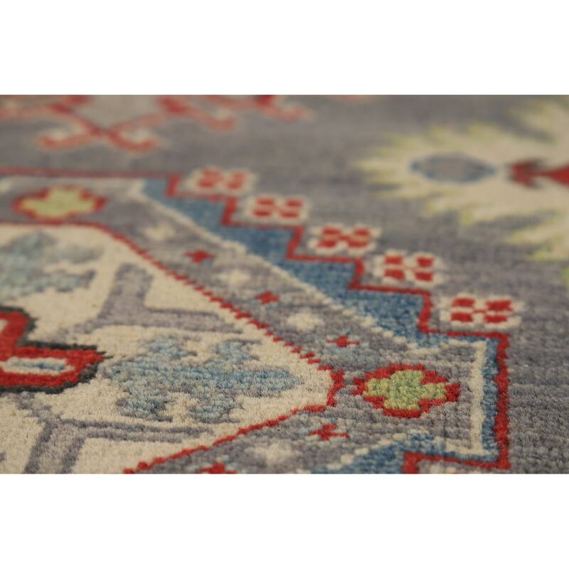 Hand Knotted Oriental 100% Wool Carpet Traditional Geometric Greys & Charcoal Kazak Area Rug - 9' 10'' X 8' 2''
