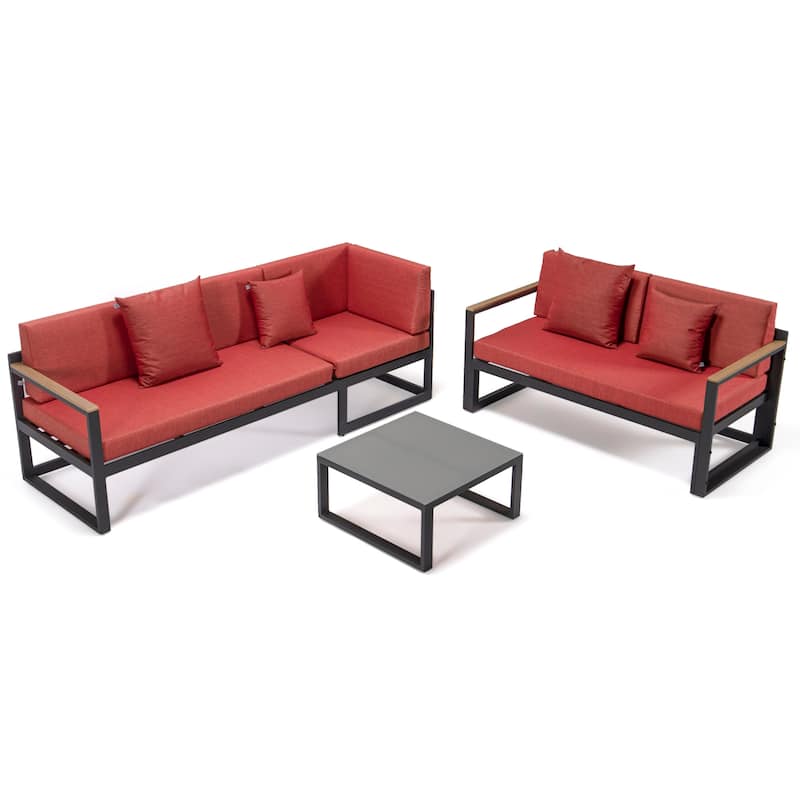 Chelsea 3-Piece Adjustable Headrest All-Weather Sectional Set in Aluminum Frame with Removable Cushion Covers for Indoor/Outdoor