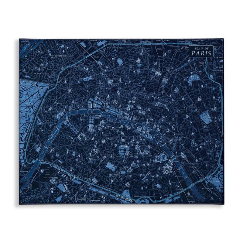 Stupell Blue Detailed Paris Map Canvas Wall Art Design By Phillipa Katz - 40 x 30