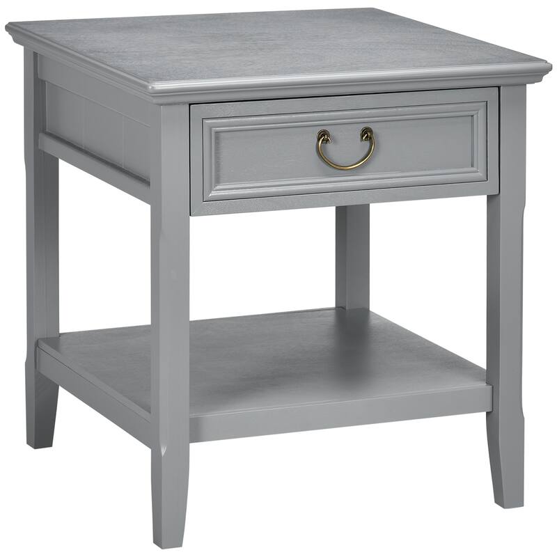 Retro Side Table, End Table with Storage Drawer and Open Shelf for Living Room, Bedroom