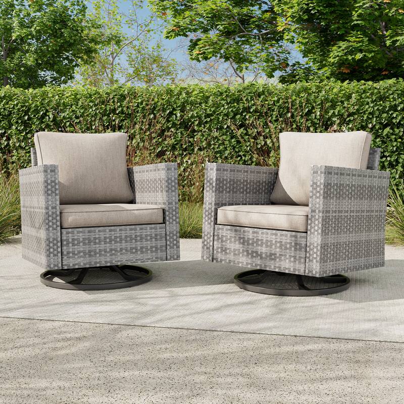 BONOSUKI 2-Piece Patio Chair Set Brown Rattan Swivel Rocking Chair Set, Outdoor Furniture PE Wicker Set - Gray/Sand