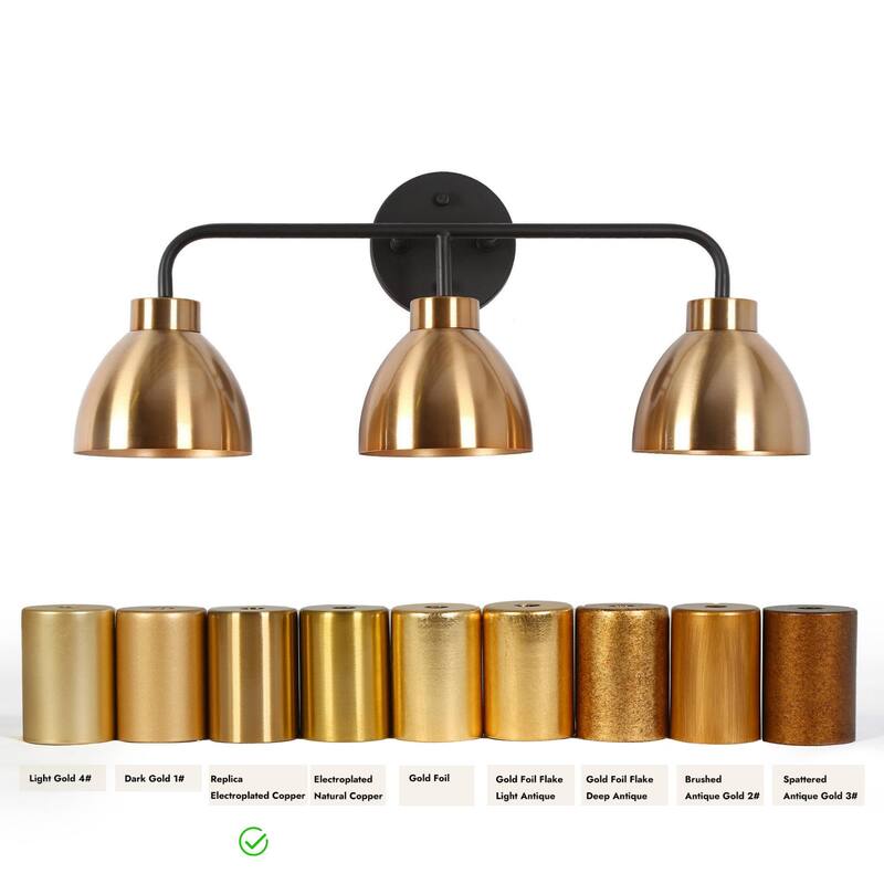 Modern 3-Light Black Gold Bathroom Vanity Lights Metal Wall Sconces