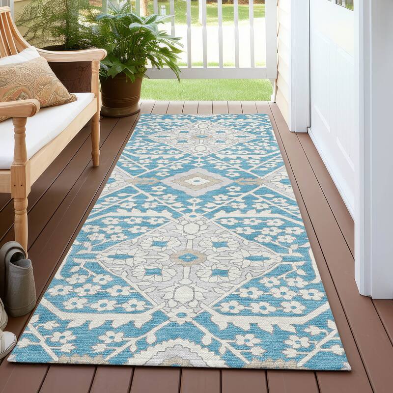 Machine Washable Indoor/ Outdoor Chantille Traditional Medallion Rug - Teal - 2'3" x 7'6"