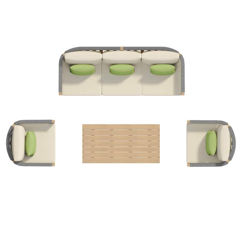 Corvus Iona 4-piece Patio Eucalyptus Wood and Rope Sofa Seating Set with Sunbrella Fabric