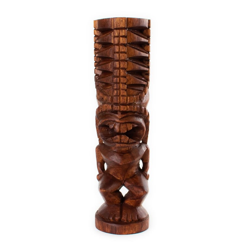 Handmade Wooden Primitive Angry Face Big Forehead Tribal Statue Sculpture Tiki Bar Handcrafted Unique Gift Art Home Decor