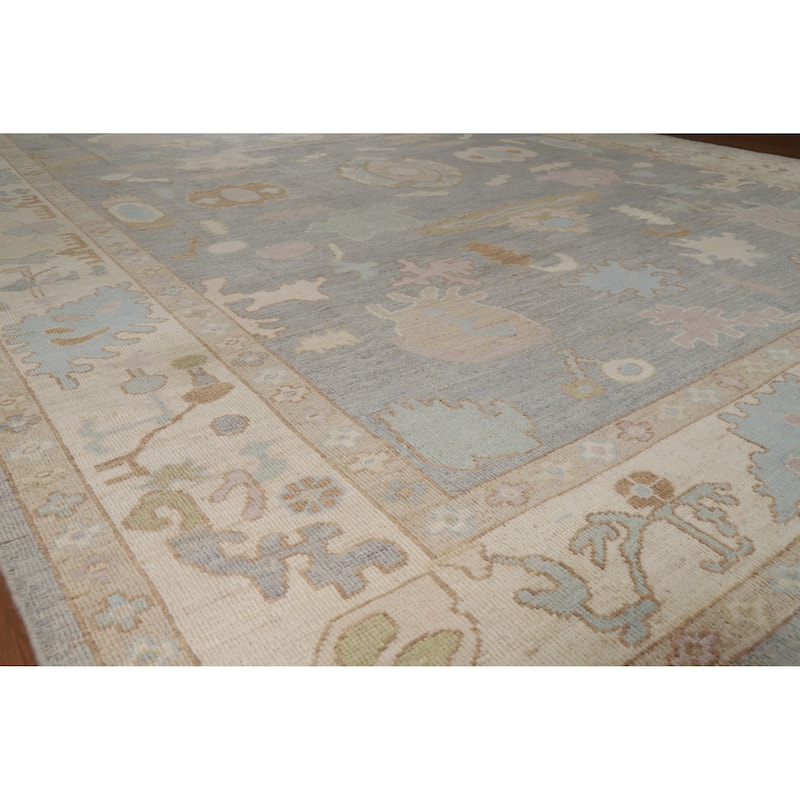 Hand Knotted Oriental 100% Wool Carpet Transitional All-Over Greys & Charcoal Oushak Area Rug - 12' 0'' X 9' 2''