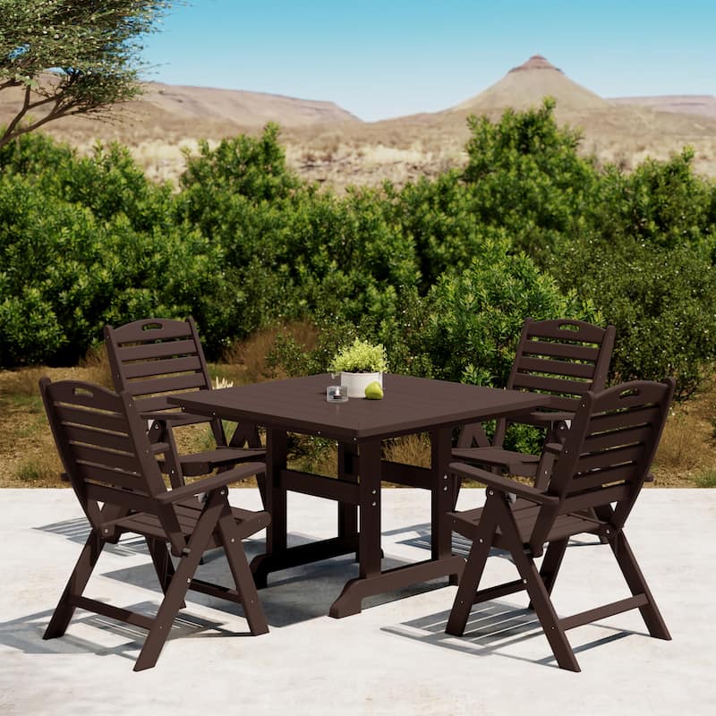 Laguna 5-Piece Square Table Folding Highback Chair Dining Set