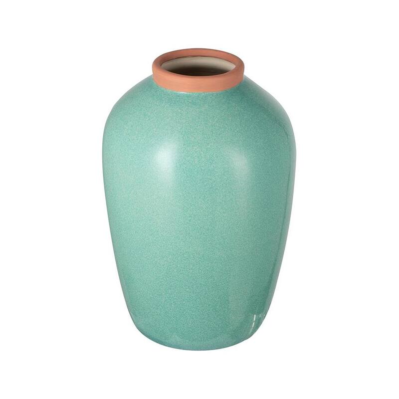13" Aqua And Terra Cotta Ceramic Round Table Vase - 8.70