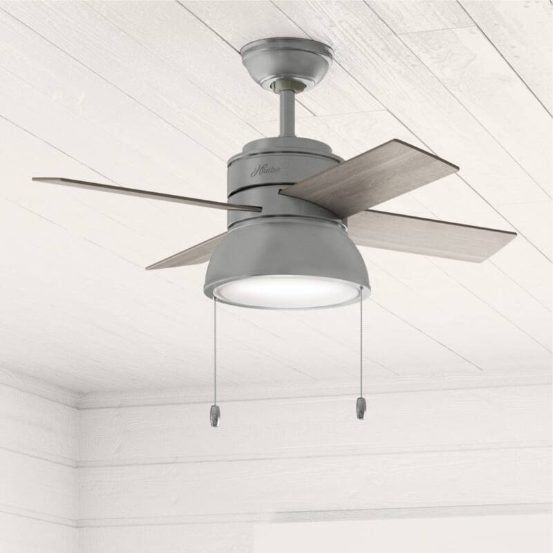Hunter 36" Loki Ceiling Fan with LED Light - Bedrooms, Home Office, Laundry - Rustic, Farmhouse - Matte Silver