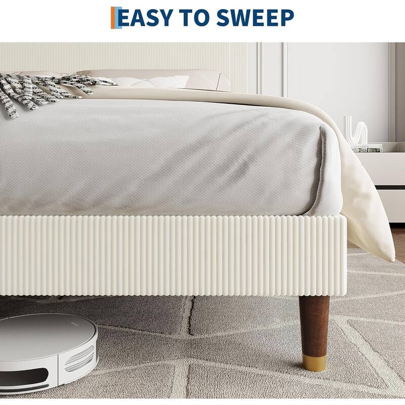 Bed Frame Upholstered Platform Bed with Fabric Headboard, Non-Slip and Noise-Free, Wooden/Metal Slats Support, No Box
