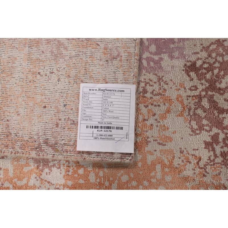 Contemporary Abstract Indian Area Rug Hand-Knotted Wool Carpet - 4'7"x 6'4"