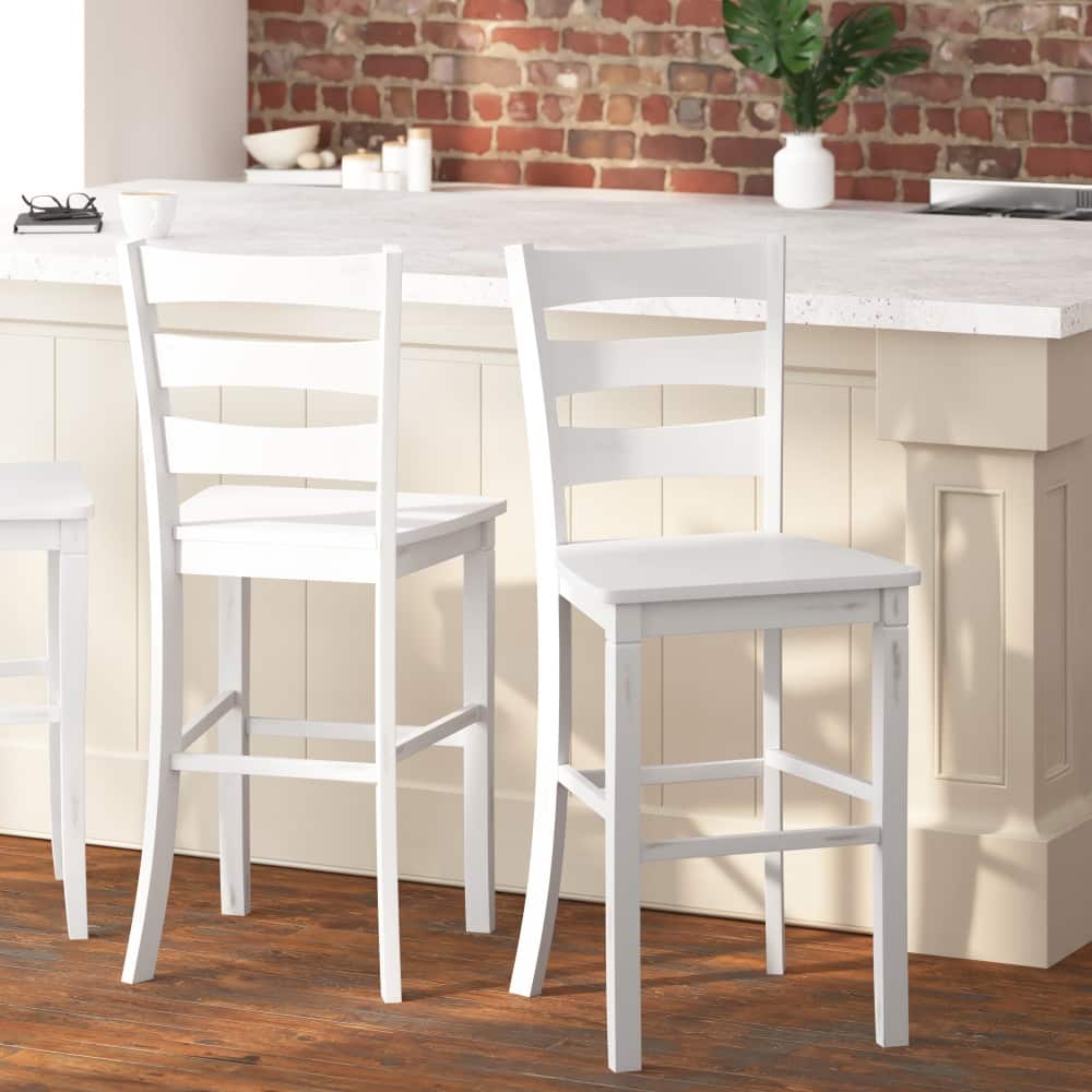 Ladderback Wooden Bar Height Stools with Footrest