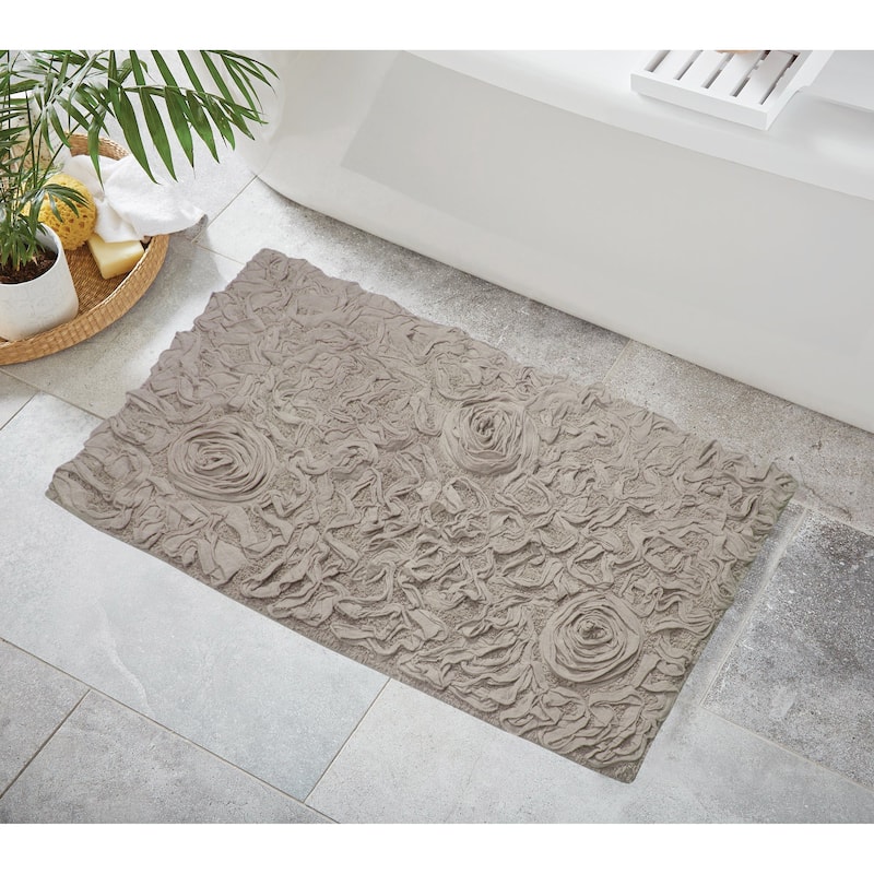 Bell Flower Bathroom Rug, Cotton Soft, Water Absorbent Bath Rug, Non Slip Shower Rug Machine Washable 24"x40" Rectangle - Beige