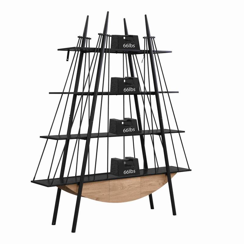 70.87" Industrial 4-Tier Open Storage Shelf with Drawer, Wooden & Metal Freestanding Bookcase