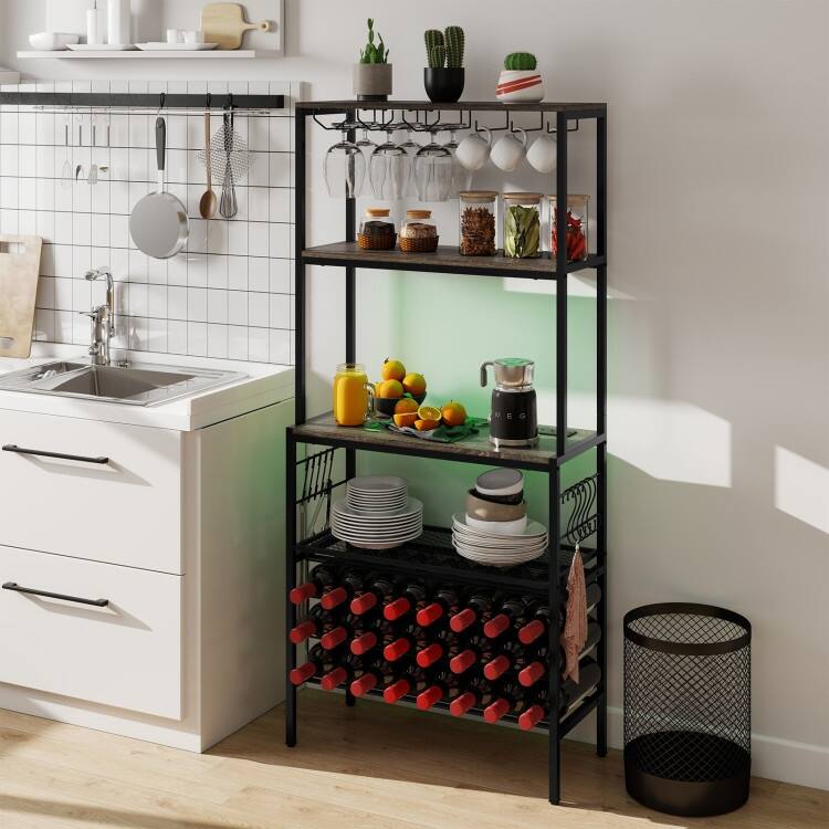 Wine Organizer with Power Outlet and Bottle Holders-Rustic Brown