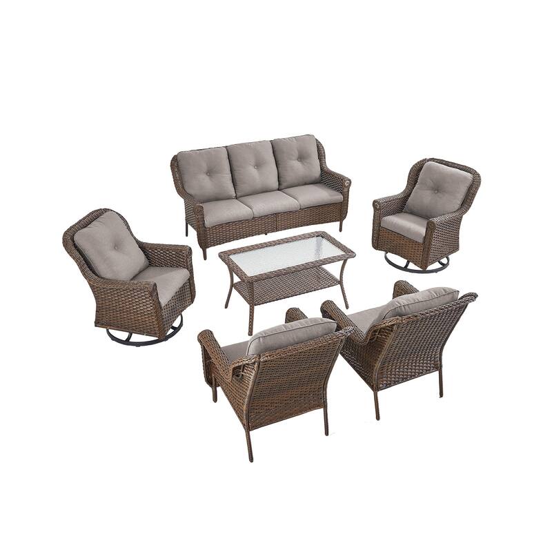 Outside Swivel Chiar Sofa Arm Chair Table Set Brown - Grey