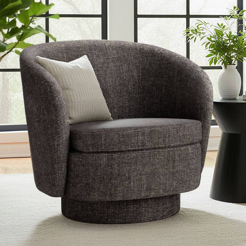 Modern Linen Swivel Barrel Accent Chair Single - Gray Tweed