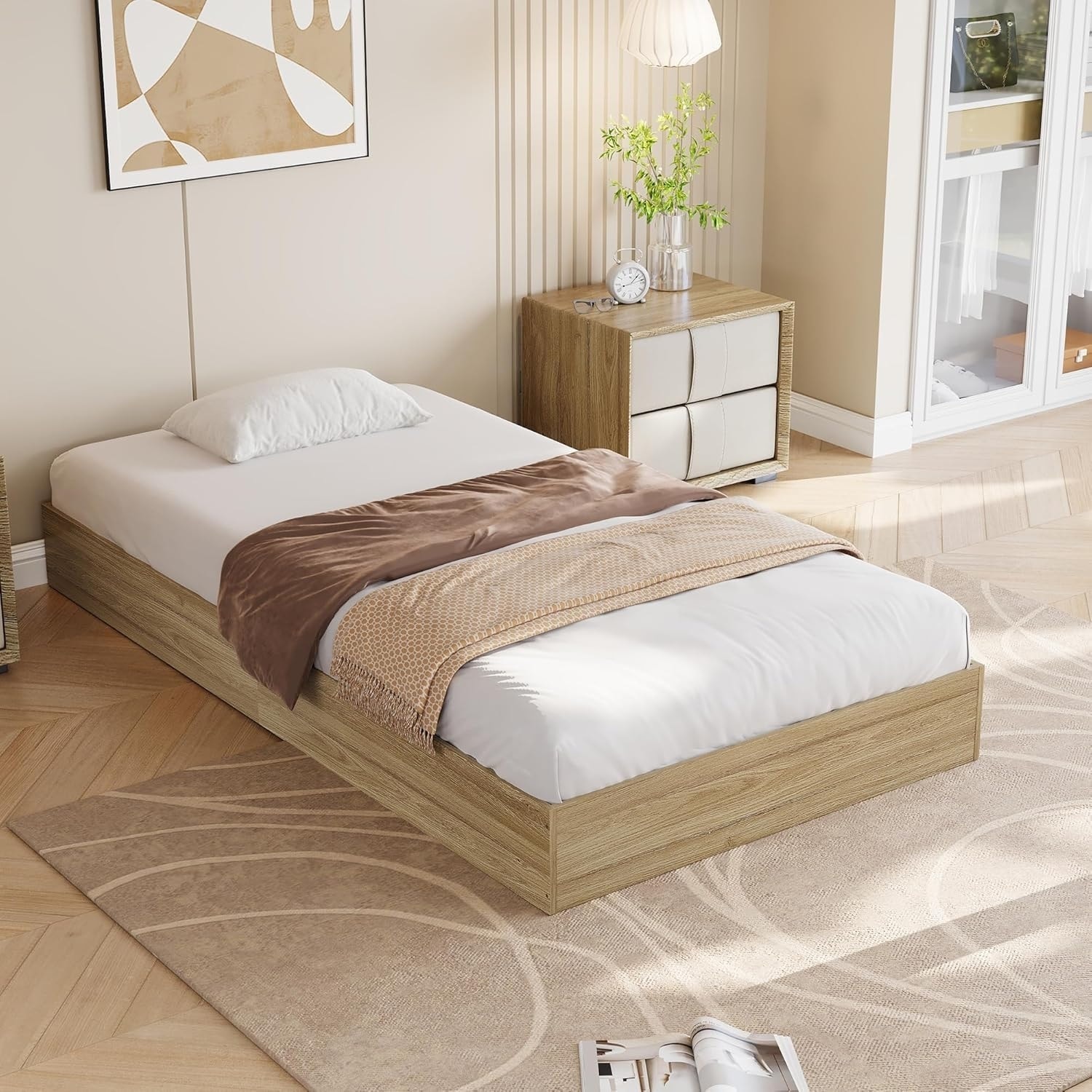 Wood Platform Bed, Floor-Standing Bed Frame, Modern Minimalist Design Bed Frame