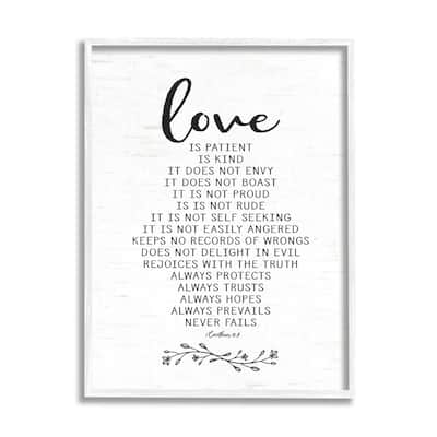 Stupell Love is.. Uplifting Heartfelt Quote Spiritual Scripture Framed Wall Art, Design by Lettered and Lined - White