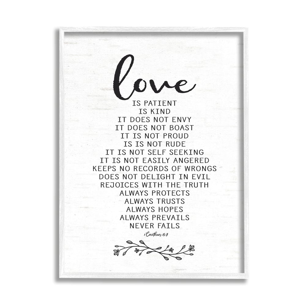 Stupell Love is.. Uplifting Heartfelt Quote Spiritual Scripture Framed Wall Art, Design by Lettered and Lined - White