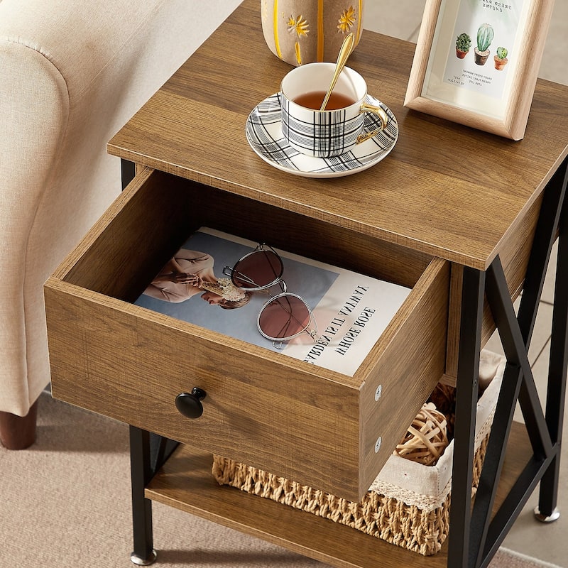 Javlergo Nightstand with 1-Drawer and Storage Shelf, End Table Bedside Table for Bedroom, Livigng room