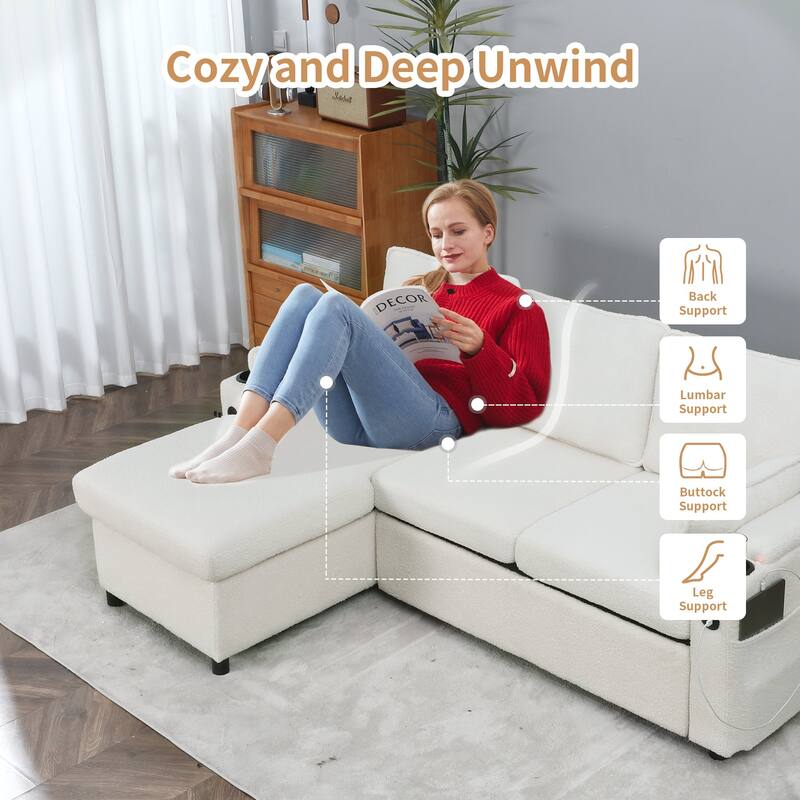 80" L-Shaped Sofa Couch Bed, Sofa Sleeper with Pull Out Bed, Reversible Sleeper Sofa Bed