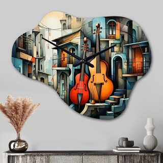 Designart - Cubism Music Forms V - Cubism Wall Clock in Asymmetrical ...