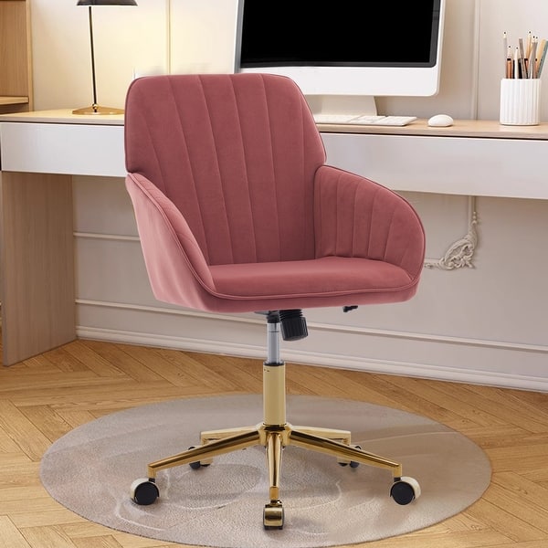 slide 2 of 83, Adjustable Velvet Office Chair with Wheels, Ergonomic Swivel Study Desk Chair, Upholstered Task Chair with Backrest Seat - N/A Rose Red