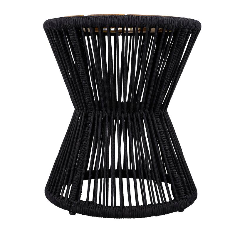 Scott Living - Nara 18.9"H Modern Outdoor Acacia Wood and Woven Rope Side Table, Tapered Cylindrical Silhouettes Design
