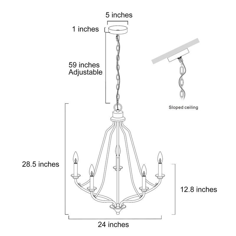 Regan Modern Farmhouse 5-light Black Metal Chandelier French Country Candle Arms Dining Room Lighting - D24"x H88.5"