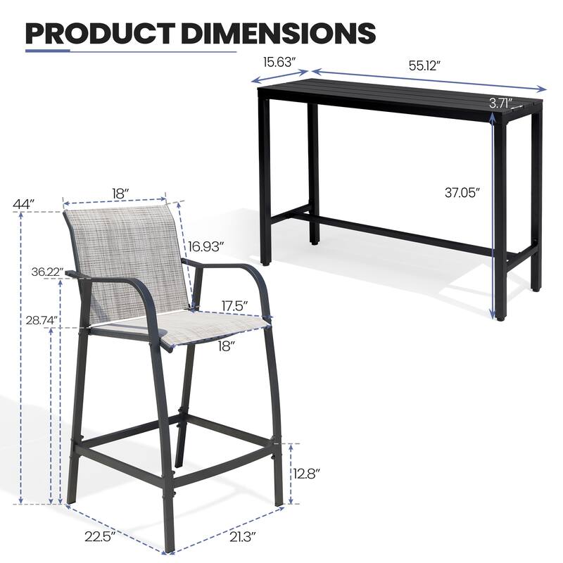 Outdoor Patio Bar Stools Set Rectangle Bar Table with Barstools