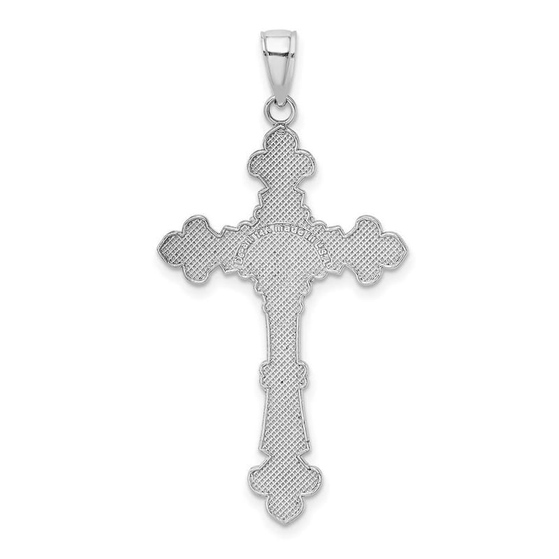 Curata 14k White Gold 18" Textured INRI Crucifix on Fleur de Lis Cross Necklace - 20x43mm
