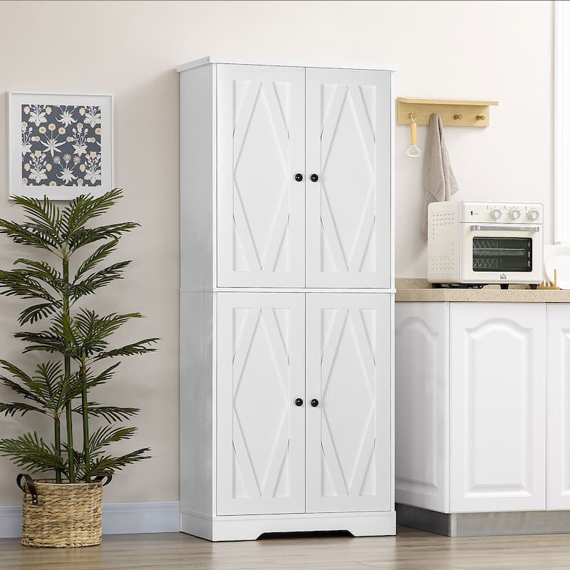 70.75" Farmhouse Kitchen Pantry Cabinet, Freestanding Tall Storage Cabinet with 4 Barn Doors and Adjustable Shelves