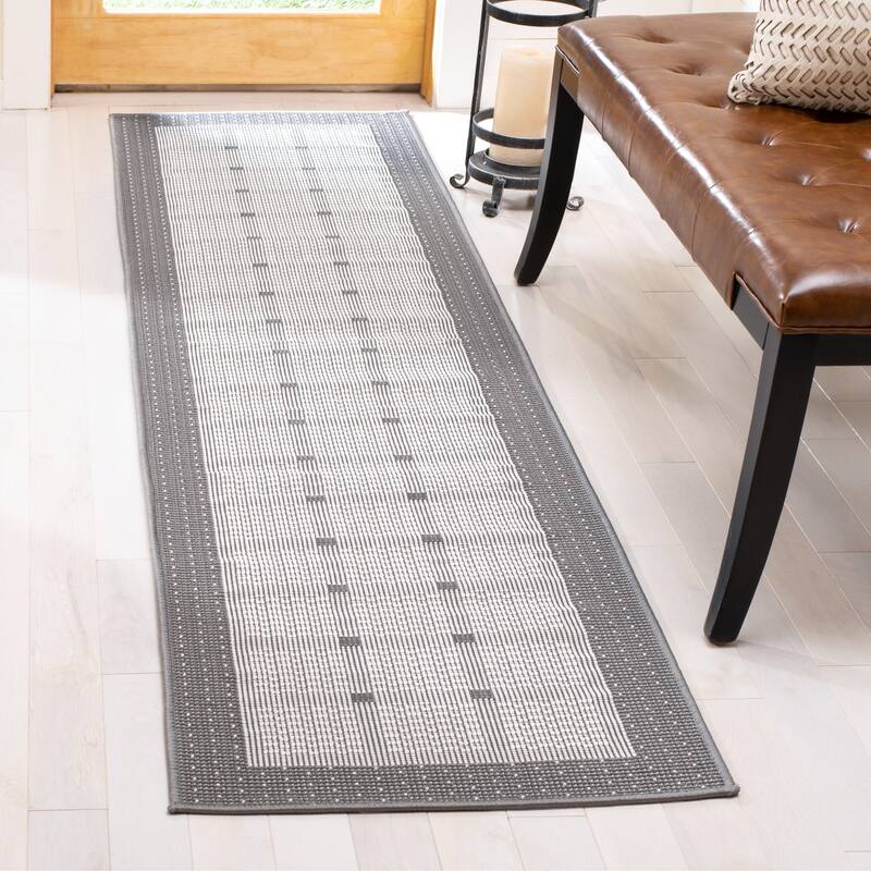 SAFAVIEH Bermuda Washable Jasenka Indoor/ Outdoor Waterproof Rug - 2' x 6' Runner - Grey/Ivory