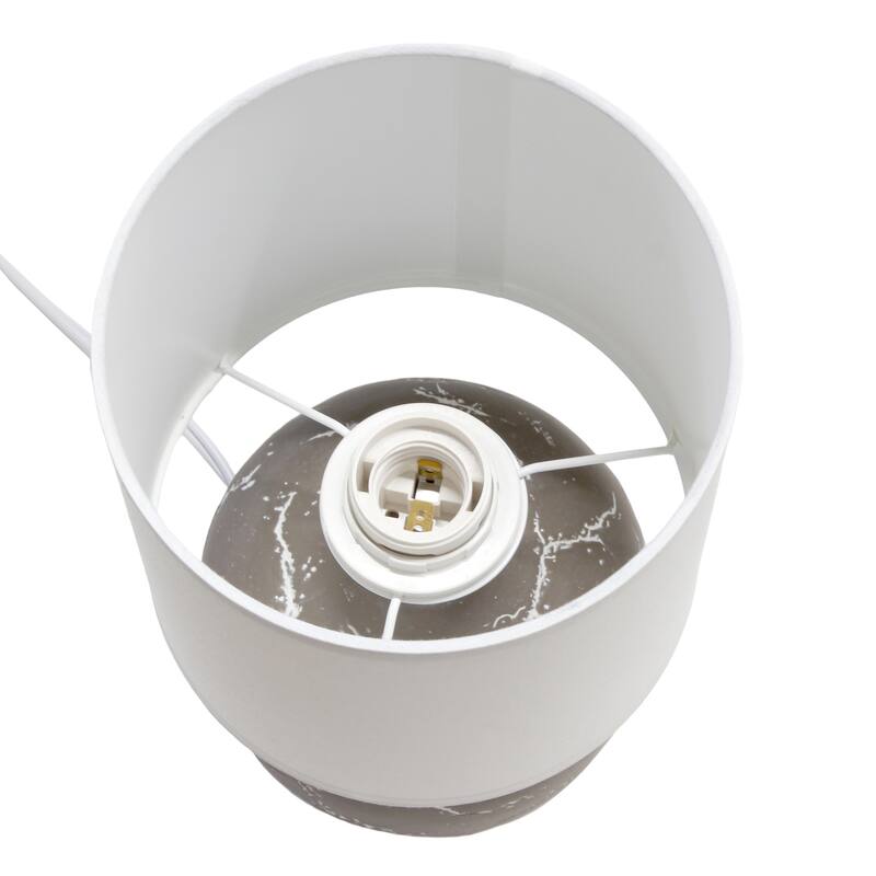 Rounded Marble Style Table Lamp with Drum Shade - 12.5" - Taupe and White