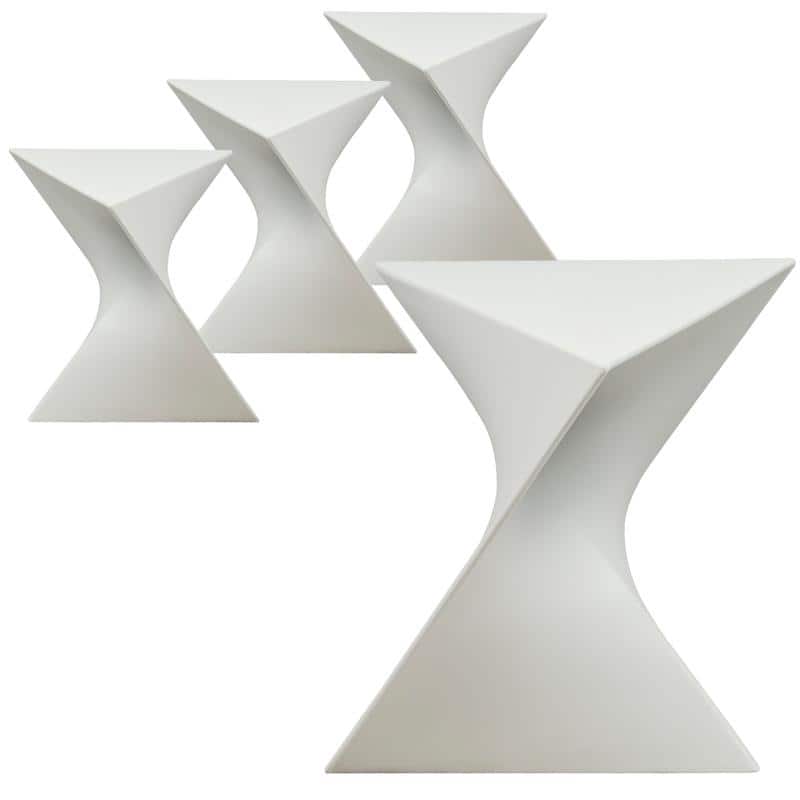 Randolph Modern Indoor Lightweight Side Table with Triangular Curved Design Accent End Table for Home Living Room or Bedroom - Set of 4 - White