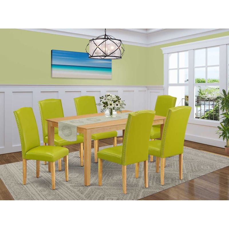 HomeStock 7-Pc Rectangle Natural Oak Finish Solid Wood Top Dining Table with 6 Parson-Chairs