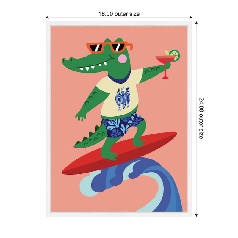 Kate and Laurel Sylvie Surfer Crocodile Framed Canvas by Rachel Lee