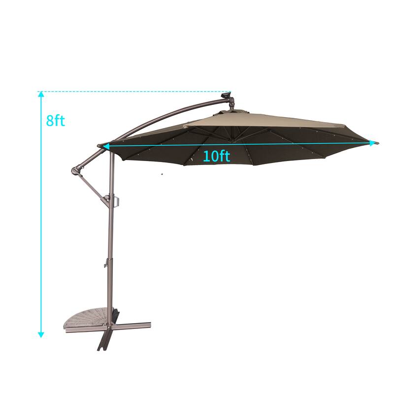Clihome 10Ft Solar Light Crank Offset Cantilever Patio Umbrella, Without Base