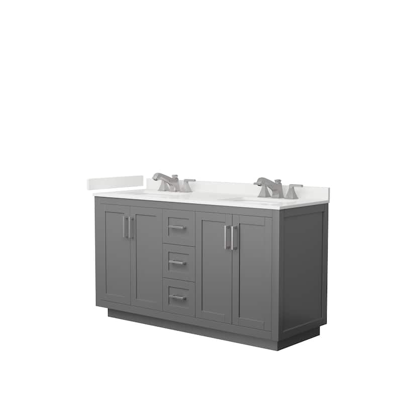 Miranda 60-inch Double Vanity, Quartz Top - Dark Gray, Nickel Trim, White Quartz Top