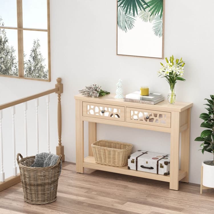 2-Tier Console Table with Drawers and Open Storage Shelf - 46.5" x 11.5" x 31.5"